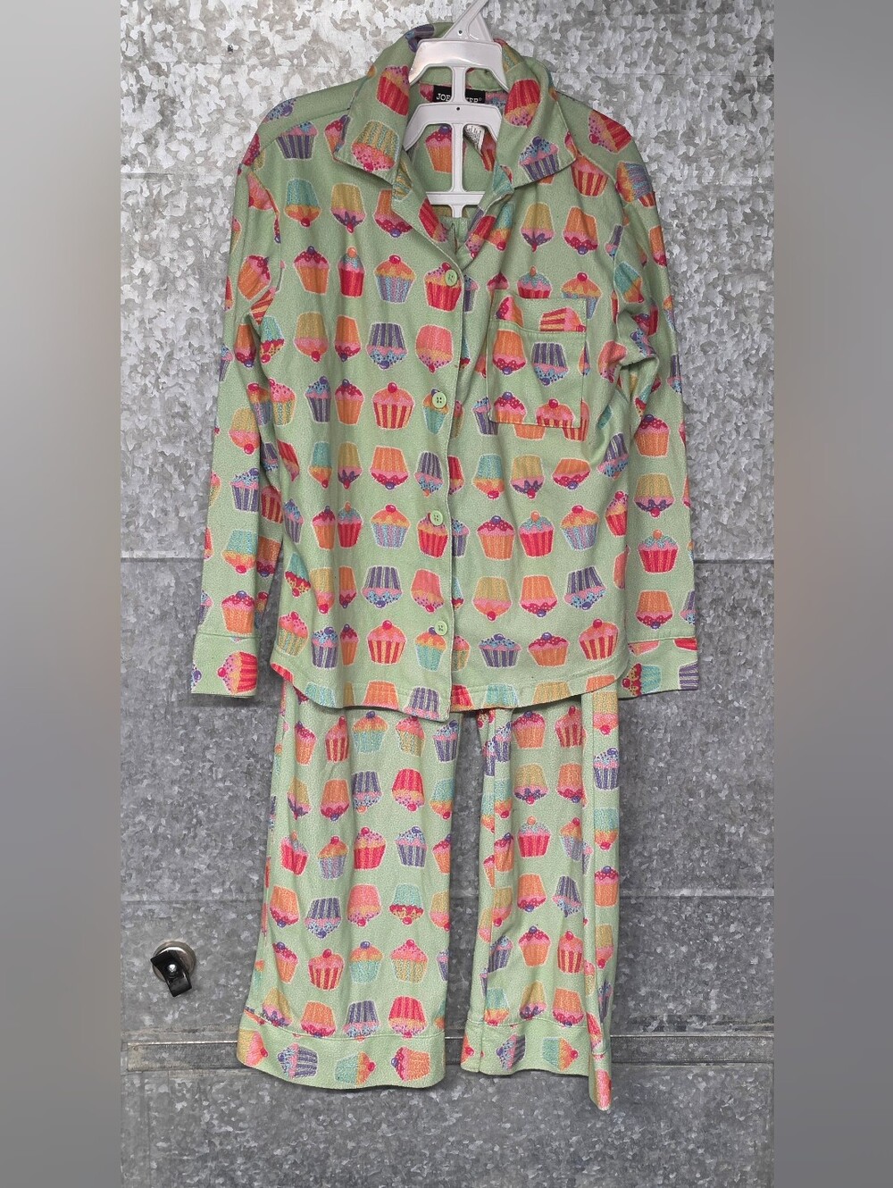 Joe Boxer Kids 2pc Pajama Set Long Sleeve Button Cupcake Green Multi Size 7